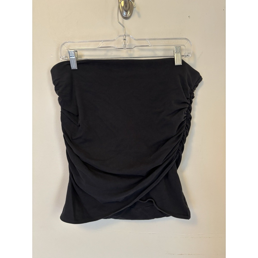 Standard James Perse Knit Mini Pencil Skirt Ruched Black Pima Cotton Blend 4 XL